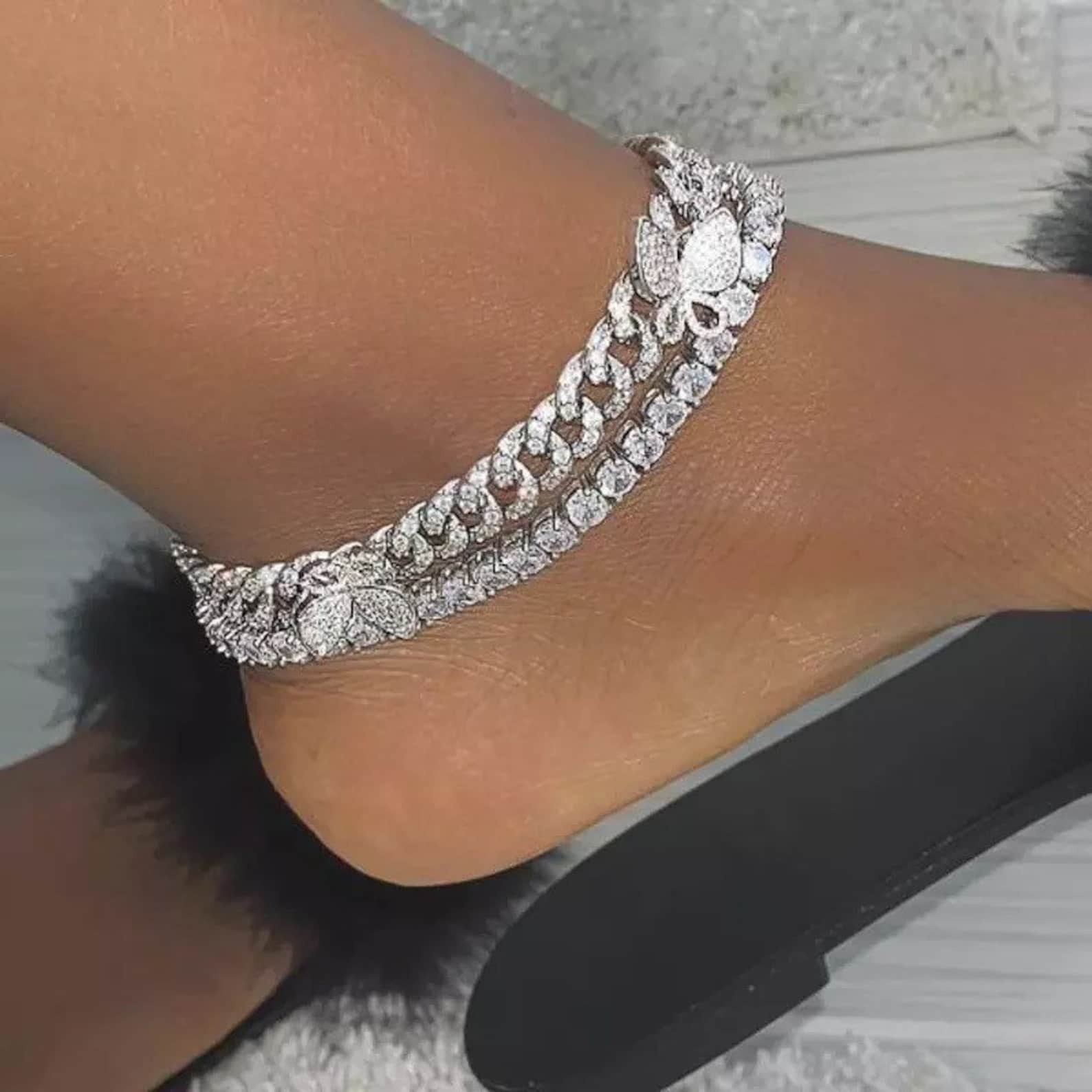 Tennis Anklet Pink Rhinestone Anklet Luxury Anklet Foot Etsy