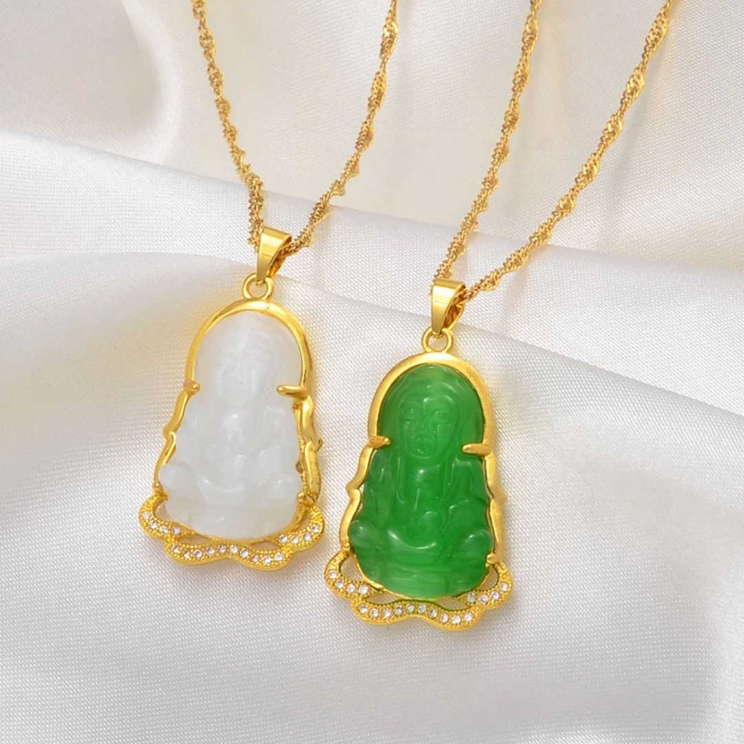 Buddhist Jade Buddha Necklace ,18k Gold Plated Buddha Necklace ,buddah