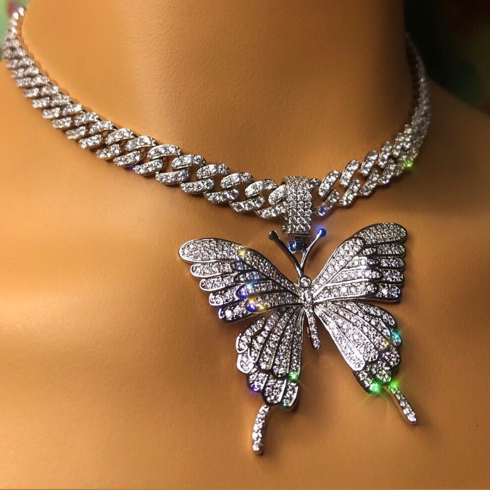Cuban chain butterfly necklace deals
