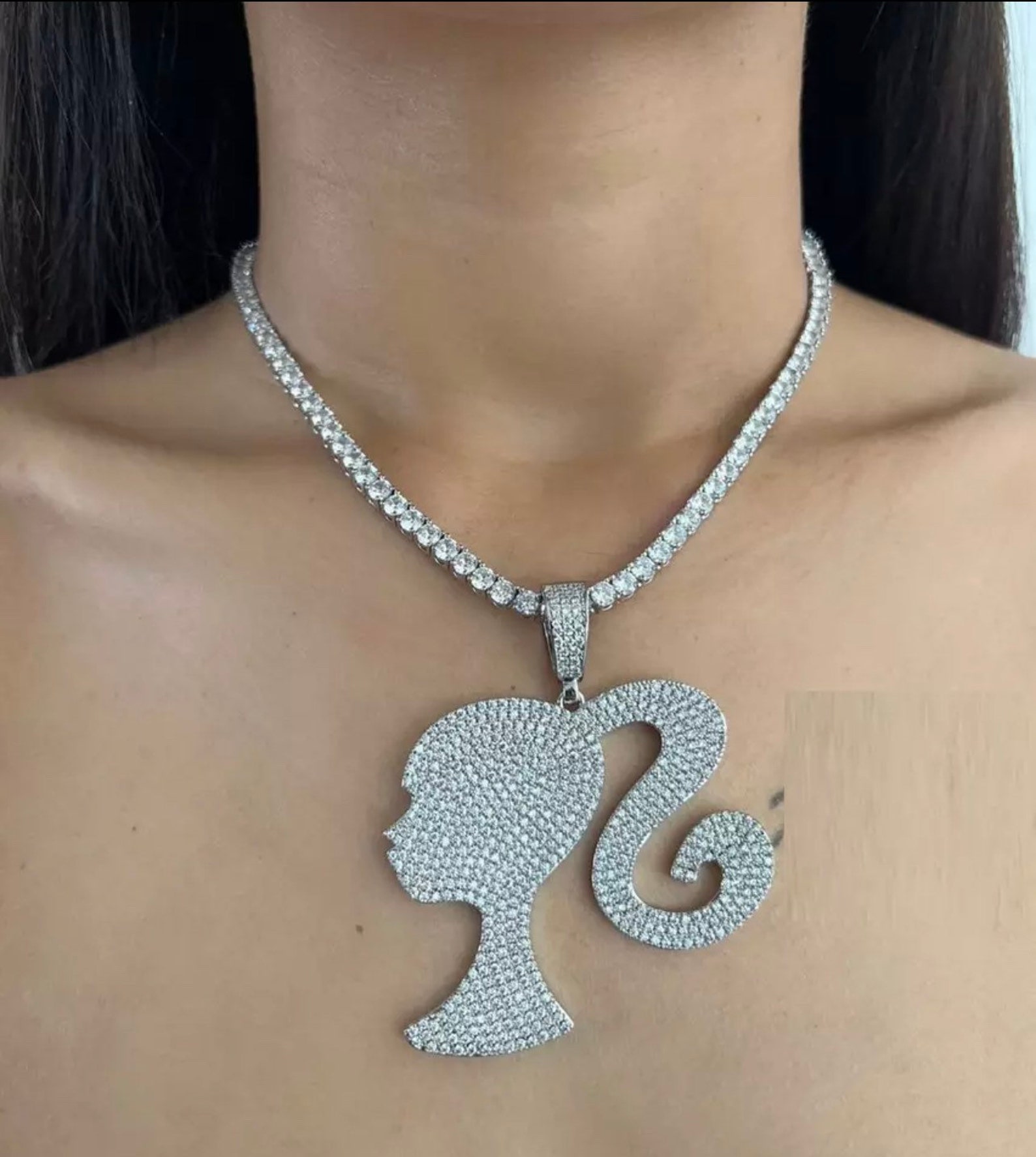 Doll Head Necklace Pendant Icy Girl Head Tennis Chain Doll Etsy