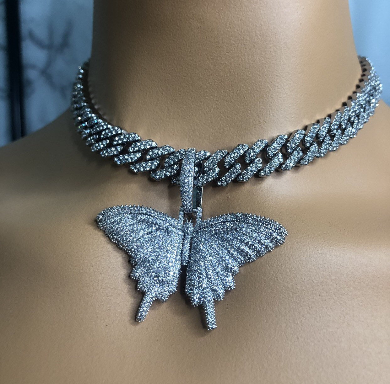 Butterfly cuban link necklace deals