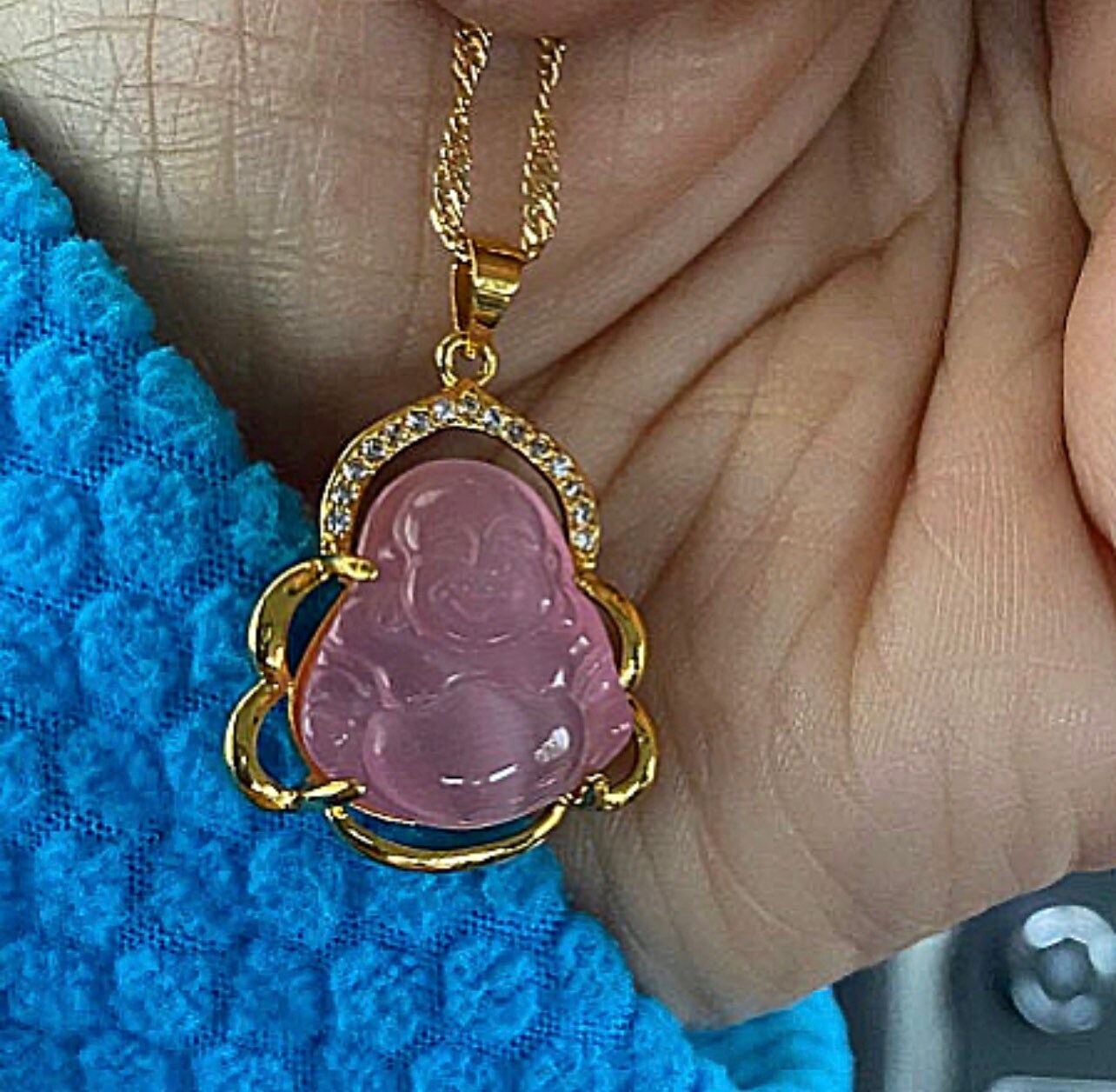 Pink Jade Buddha Necklace 18k Gold Plated Buddha Necklace
