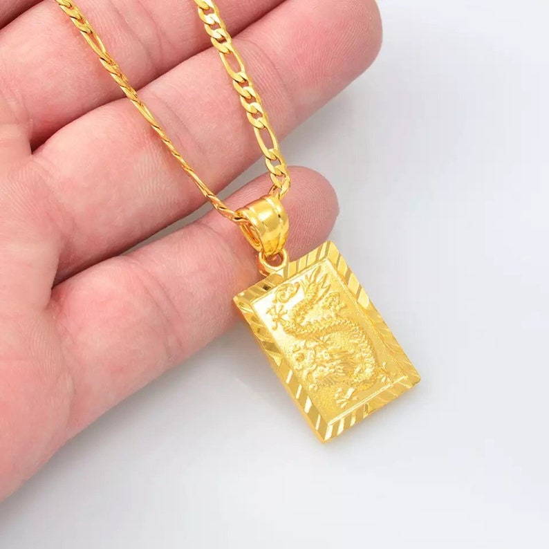2 Piece SET Dragon Necklace 18k Gold Plated Dragon Pendant Etsy