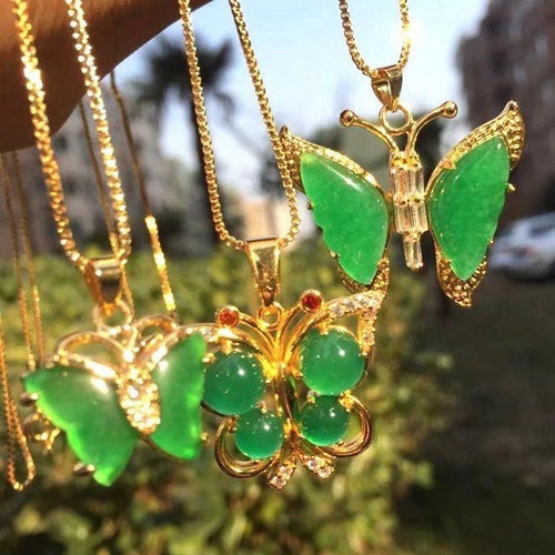 Beautiful Necklace in Green Jade Butterfly Lucky Jade Pendant