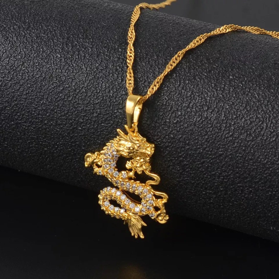 SALE Dragon necklace 18k gold plated dragon pendant dragon Etsy
