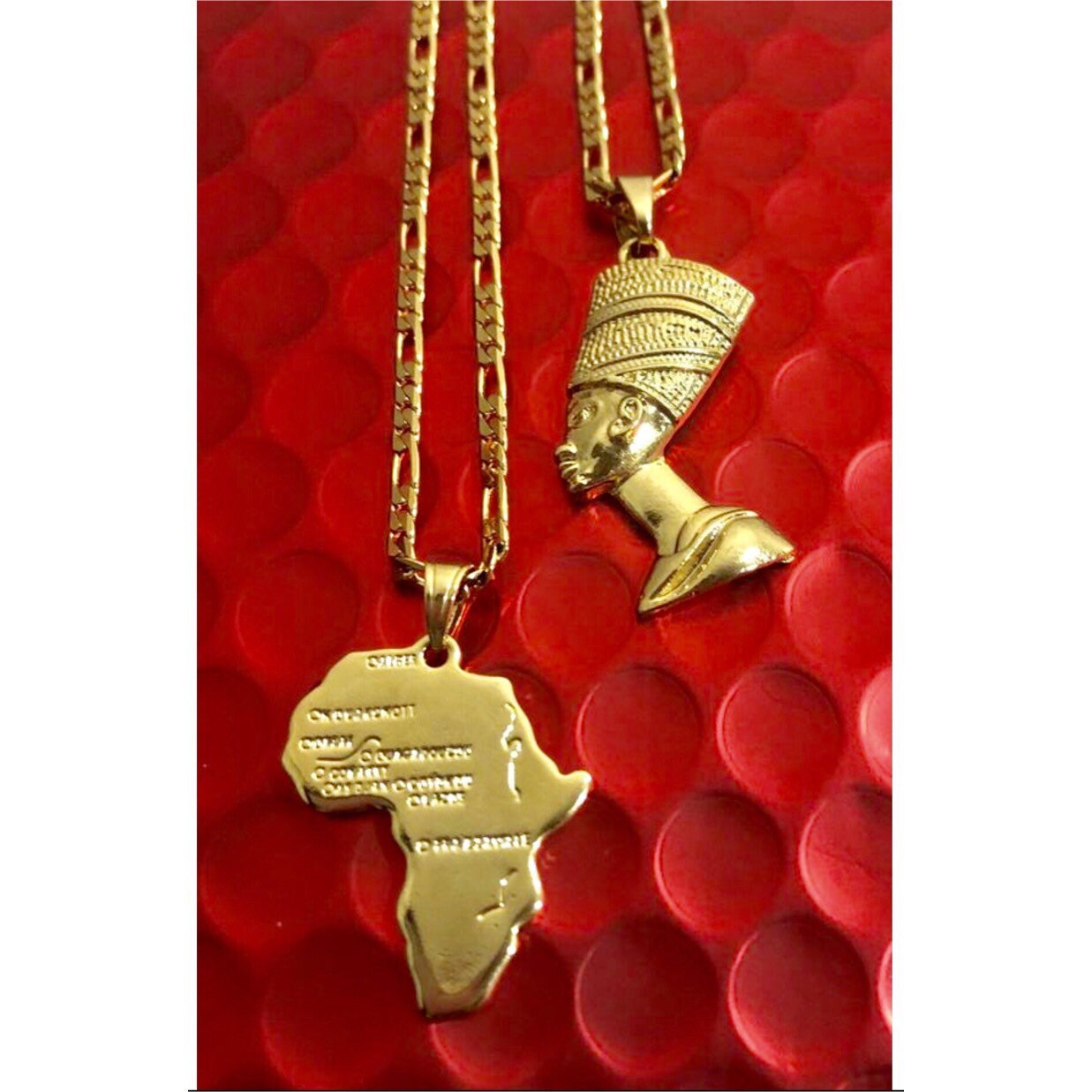 Nefertiti necklace and MINI africa map necklace layered ,18k gold Nef…