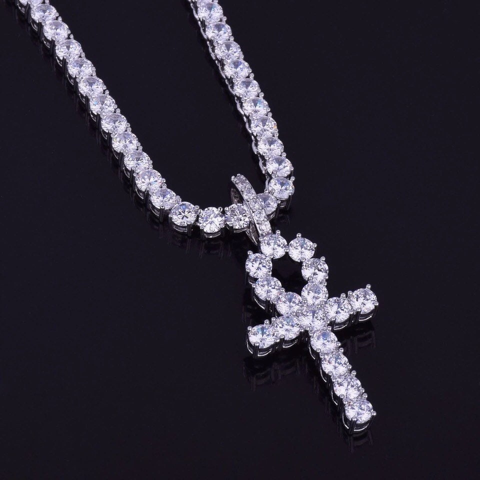 Iced Ankh Necklace iced Zircon Ankh Cross With 4mm Tennis - Etsy