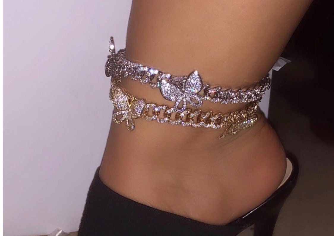 Cuban link butterfly ankle bracelet deals