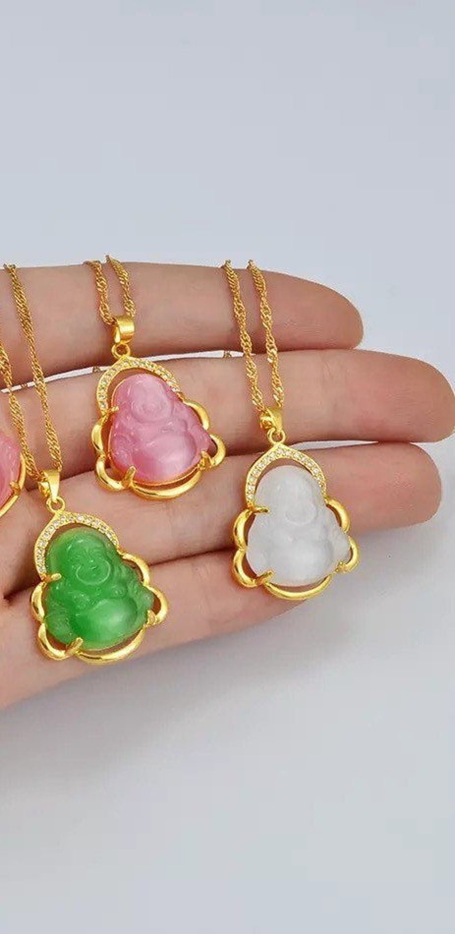 Pink Jade Buddha Necklace 18k Gold Plated Buddha Necklace - Etsy