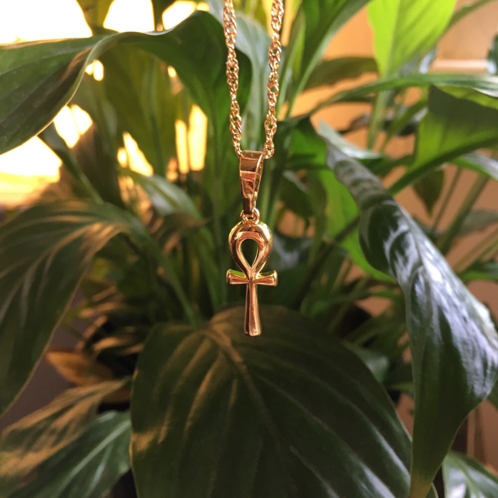 Mini ANKH NECKLACE  24k gold plated and free cuban chain,anhk symbol …