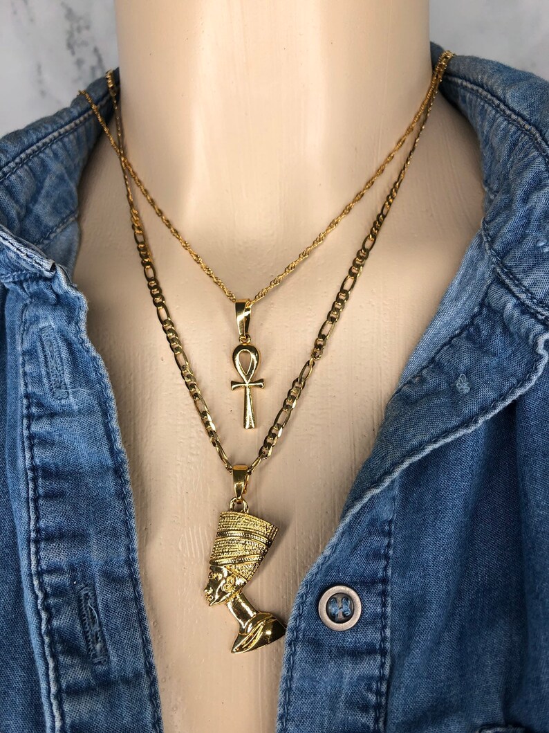 AND FREE CHAIN ankh necklace Nefertiti necklace,2 piece set women ankh Nefertiti necklace mini ankh men ankh, Sale ankh necklace