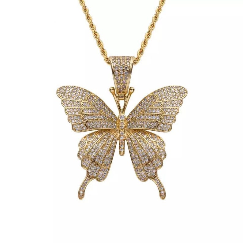 Christmas gift butterfly necklace,butterfly necklace cz butterfly pendant iced butterfly butterfly pendant bling butterfly necklace