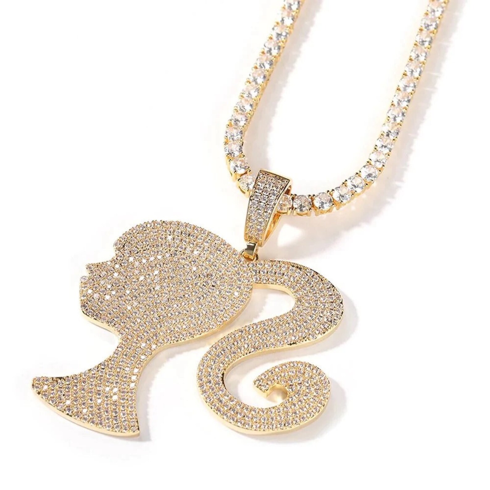 Doll Head Necklace Pendant Icy Girl Head Tennis Chain Doll Etsy