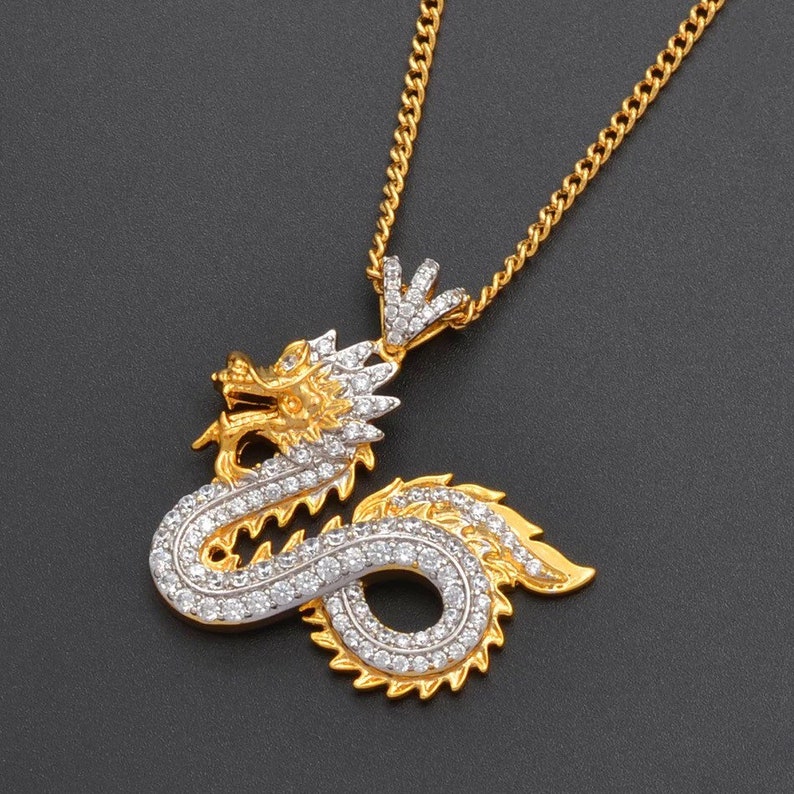 Dragon Necklace 18k Gold Plated Men Dragon Necklace Gold Etsy