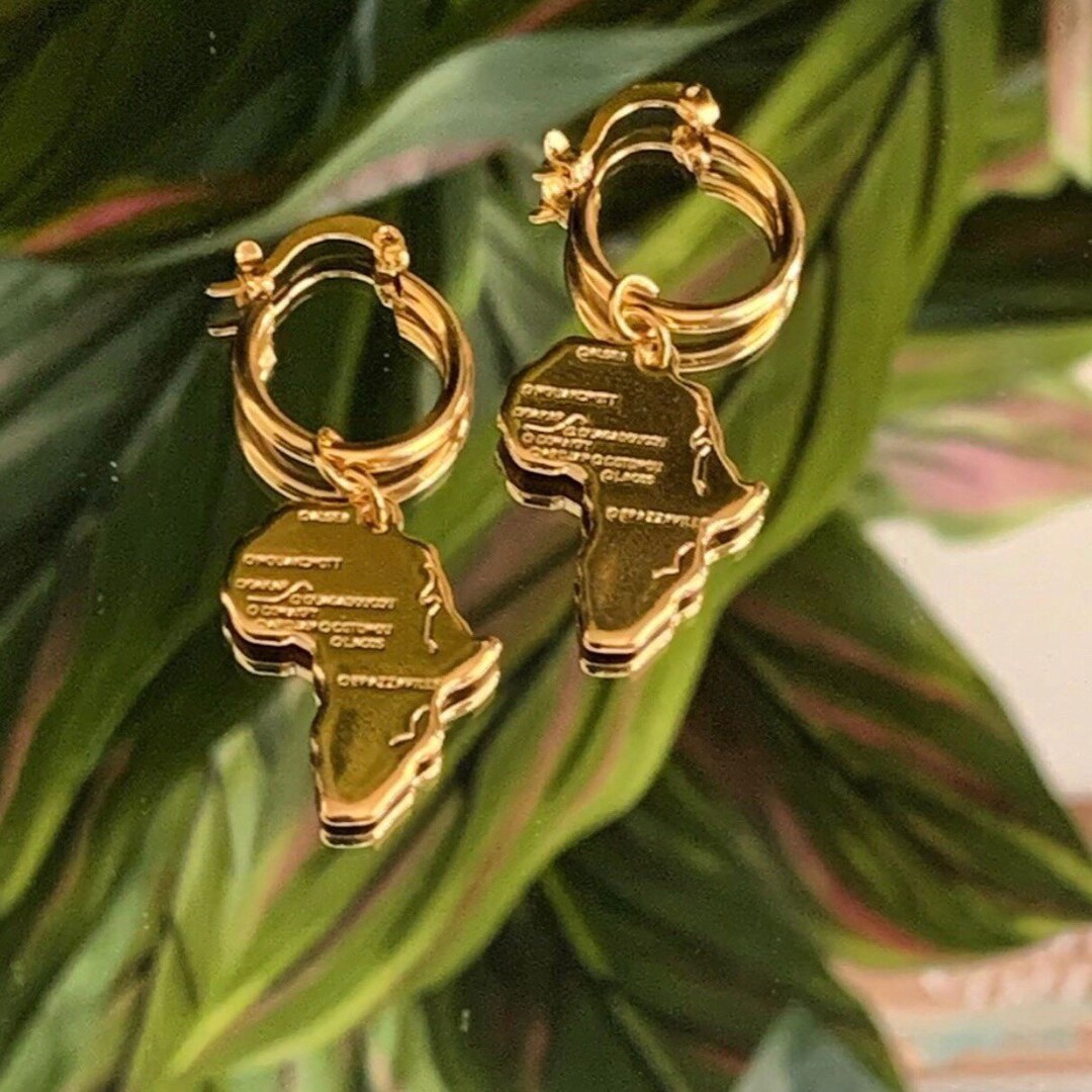 Africa Earring African Earring gold Africa Earrings Africa Etsy
