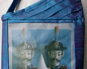 Silk bag evening bag artist bag "Pinocchio" digital print on canvas Dupion silk unique hand signed by Anna K./Marco Bonechi.