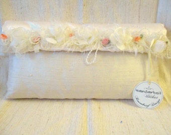 Bridal bag "Cosima" silk offwhite unique clutch with 6 apricot color. Diorröschen Dupion and Duchesse Silk Handbag Wedding