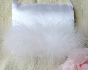 Communion bag No. 1 - Bag with feather fluff made of satin handmade white shoulder bag