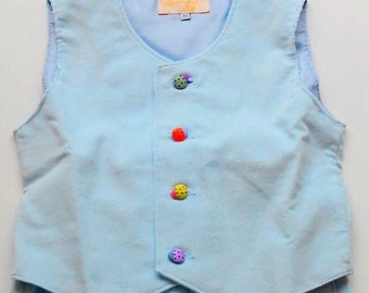 Children's vest, vest, baby vest, vest light blue size 86 with cute beetle buttons fine cord fabric