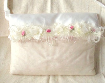 Bridal bag unique handmade clutch cream silk bag 4 Dior florets old pink wedding gift