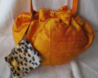 Peppiges vintage bag evening bag bag dupion silk leo mini stock yellow golden yellow