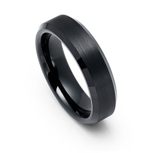 Tungsten 6mm Black Plated & Beveled Sides Wedding Band