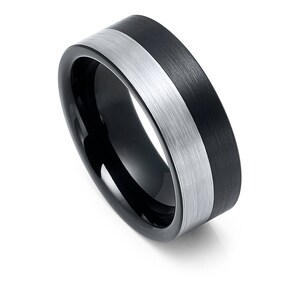 Tungsten 8mm Two-Tone Black Plated & Grey Brushed Center Plated Wedding Band