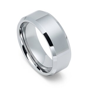 Silver Tungsten Wedding Band,Silver Tungsten Ring,Men & Women,Tungsten Carbide Ring,Anniversary Ring,Polish Wedding Band,Beveled Edges