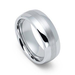 Tungsten 8mm Brushed Center With Polished Sides Wedding Band