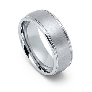 Tungsten 8mm Domed Style Brushed Center Wedding Band