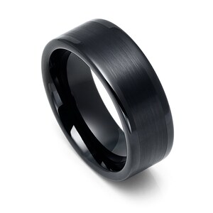 Tungsten 8mm Black Plated Brushed Center Wedding Band