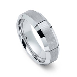 Tungsten 7mm Brushed Finish Ring With Vertical Grooves Wedding Band