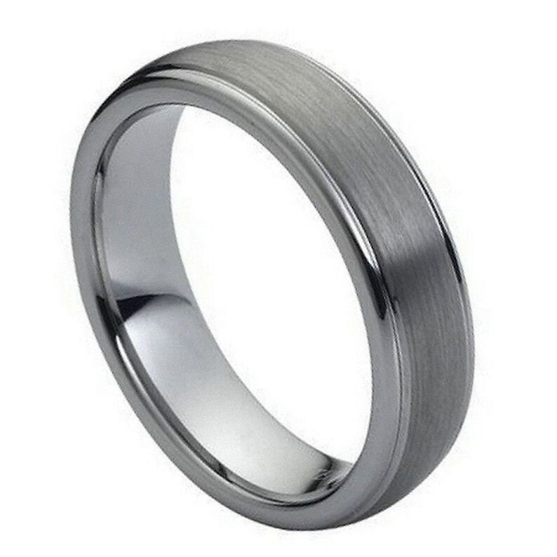 Tungsten 6mm Brushed Center /& Ridge Edge Wedding Band