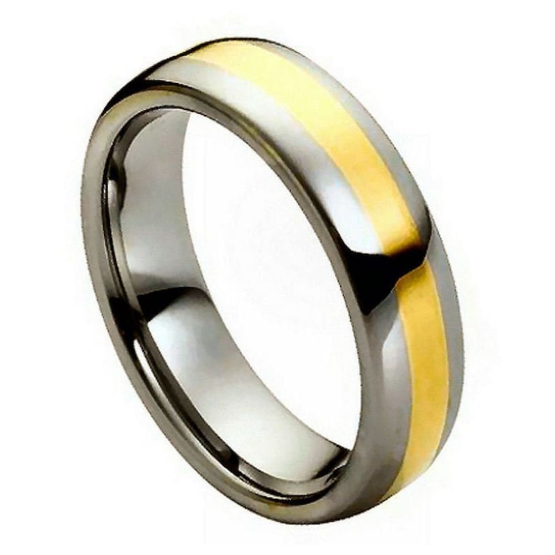 Tungsten 6mm Yellow Gold Plated Center Wedding Band