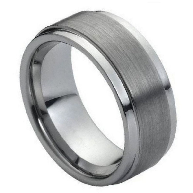 Tungsten 9mm Flat Brushed Center With Polished Stepped Edges Wedding Band