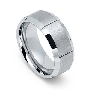 Tungsten 9mm Brushed Multiple Vertical Grooves Wedding Band
