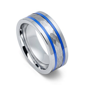 Tungsten 8mm Hammered Original Color Center With Violet Grooves Wedding Band