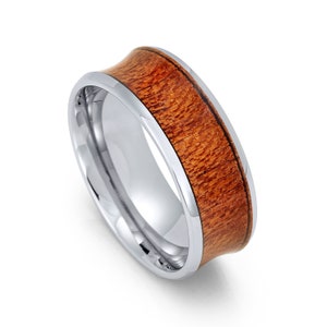 Tungsten 8mm Polished Concave Wedding Band With Rosewood Inlay