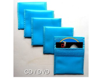 RAR! 5 Stück CD/DVD Taschen / Kunststoff türkis mit Klettverschluss / 13 x 14 cm / 1990er Jahre