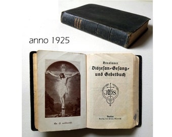 RAR! Antikes Breslauer Diözesan Gesang- und Gebetbuch mit Ledereinband und Goldschnitt / 626 Seiten; vollständig erhalten / 1925