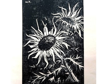 Handsignierter Schwarz-Weiß-Druck von 1959 / Helmut Volland "Silberdistel" / 21 x 14,5 cm