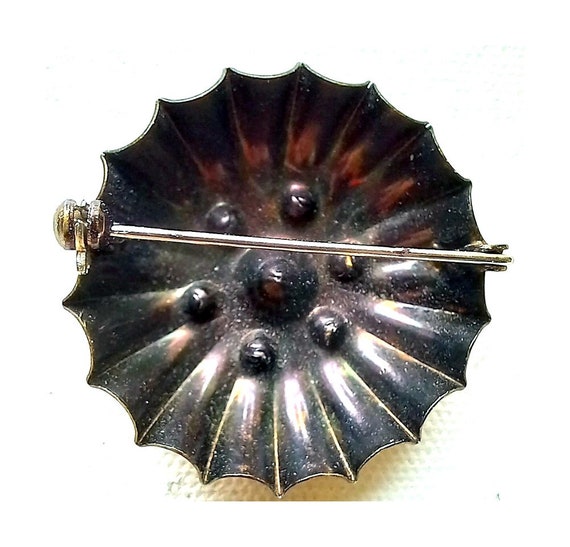 RARE! Great midcentury brooch / black metal, roun… - image 3