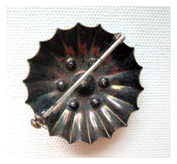 RARE! Great midcentury brooch / black metal, roun… - image 5