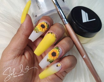 Sunflower Nails Etsy Sunflower Nails Etsy
