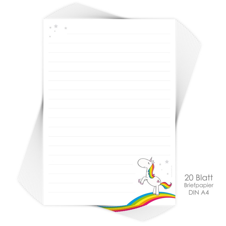 Stationery set for children Rainbow Unicorn 20 sheets of DIN A4 with lines including 20 printed envelopes image 2