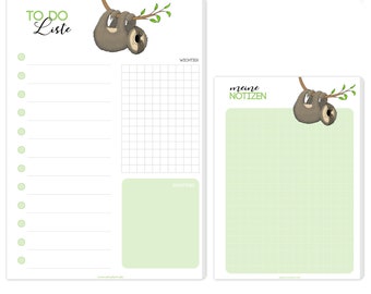 Notepad set "SLOTH" To Do list & "don't forget" pad / DIN A5, DIN A6