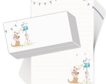 Briefpapier-Set für Kinder "Post für dich" 20 Blatt DIN A4 mit Linien inklusive 20 bedruckten Umschlägen / Briefpapier für Jung und Mädchen