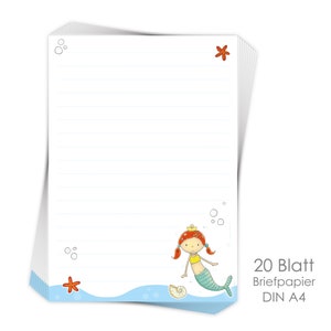 LETTER PAPER for children MERMAID DIN A4 lined for children ideal for beginner writers and school children 20 Blatt