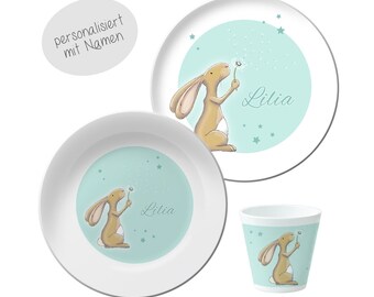 personalized children's tableware, children's plate with name, children's tableware set melamine gift idea for baptism, birthday, birth baby gift