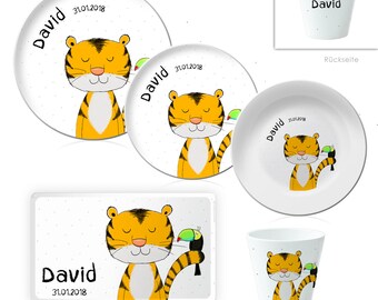 personalized children's tableware, children's plate with name, children's tableware set melamine gift idea for baptism, birthday, birth baby gift